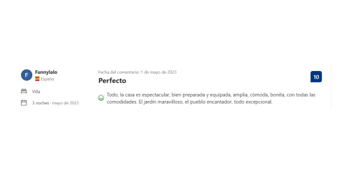 Reseña perfecta de 5 estrellas de Fannylalo sobre Casa Rural Villa del Jerte, elogiando la villa espaciosa con comodidades y encantadora