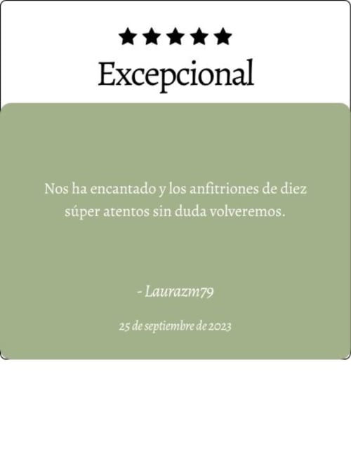 Reseña de cinco estrellas para Casa Rural Villa del Jerte elogiando el servicio excepcional y los anfitriones