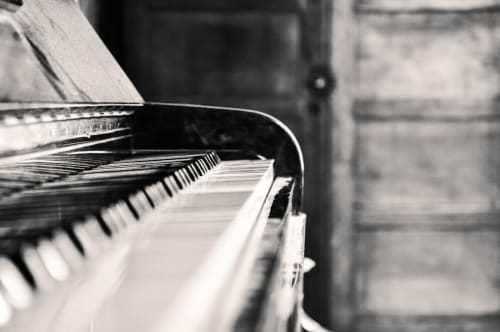 Grand piano keyboard at Au Gite d'Isigny bed and breakfast in Isigny-sur-Mer, France