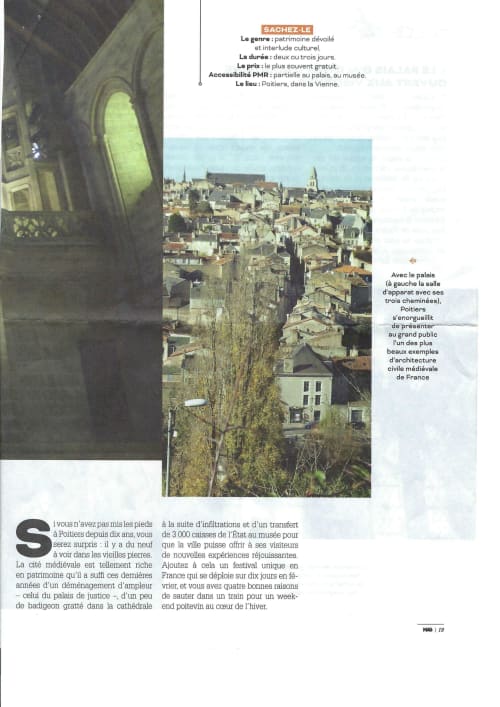 Poitiers medieval cityscape with palace featuring three chimneys and historic architecture
