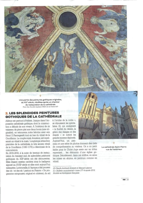 Gothic cathedral paintings from 13th century Poitiers, France - historical religious artwork restored at Saint-Pierre