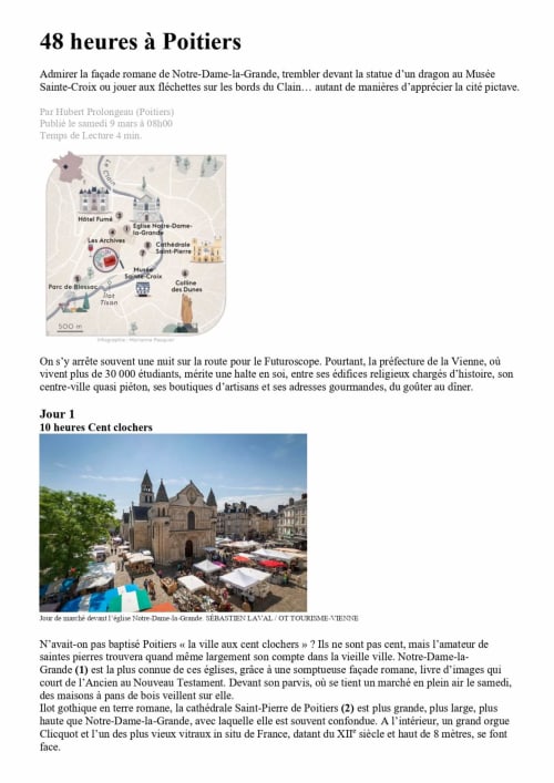 Jour de marché à la cathédrale Notre-Dame-la-Grande de Poitiers, près du gîte Clos des Moulins