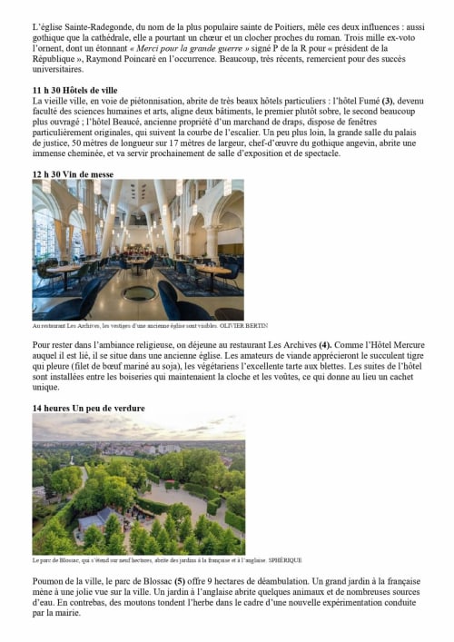 Intérieur du restaurant Les Archives dans une église historique de Poitiers avec plafonds voûtés et mobilier bleu