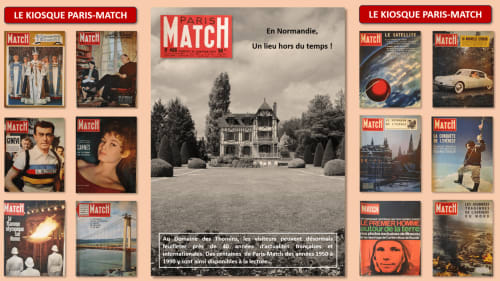 Le kiosque Paris-Match, des centaines d'anciennes revues disponibles à la lecture au Domaine des Thomins Maison d'hôte Cisai Saint-Aubin Hôtel Gacé