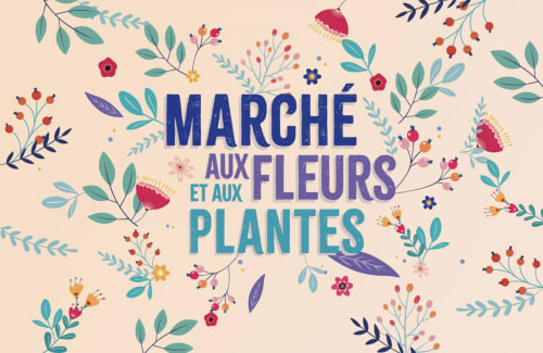 Affiche marché floral colorée pour l'hôtel Locacharme à Blois, France avec illustrations botaniques