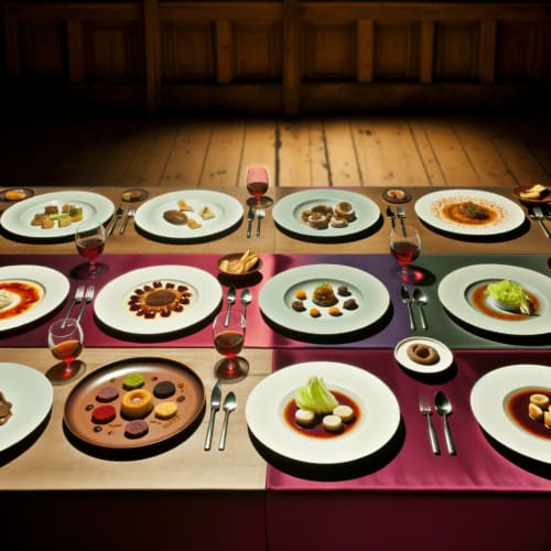 Table full of traditional Welsh dishes at Llanhamlach Cuisine