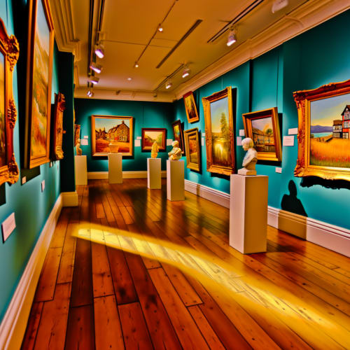 Colorful paintings and sculptures at Llanhamlach Art Gallery