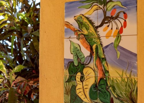 Colorful iguana tile mural in the garden room at Villa Mango B&B, Nosara, Costa Rica