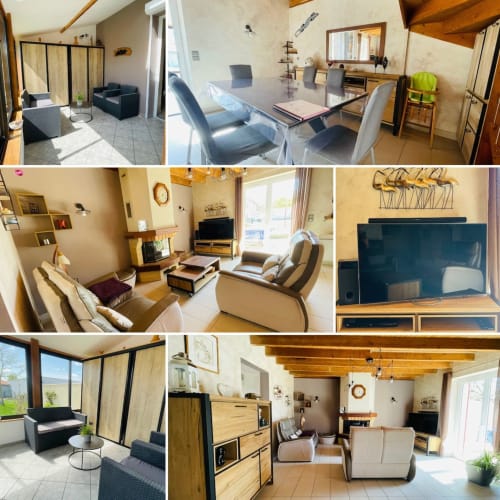 Plusieurs pièces du gîte Conciergerie Pour Tous By Patty à Darazac, France avec mobilier moderne et vues sur le jardin