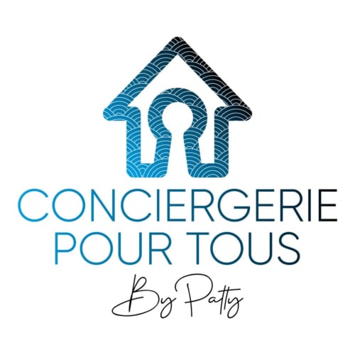 Logo Conciergerie Pour Tous par Patty avec icône de maison et serrure, service d'hospitalité Darazac