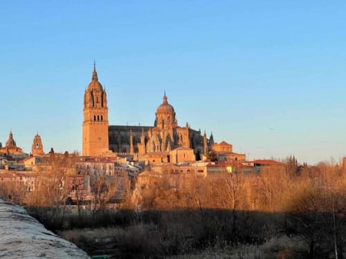 Catedral de Salamanca y paisaje urbano desde Apartamentos AlmaMaterSalamanca con río Tormes