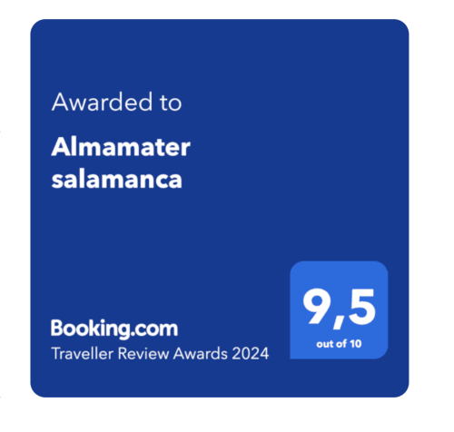 Distintivo de Booking.com: Almamater Salamanca obtiene una valoración de 9,5/10 en los Premios de Reseñas de Viajeros 2024