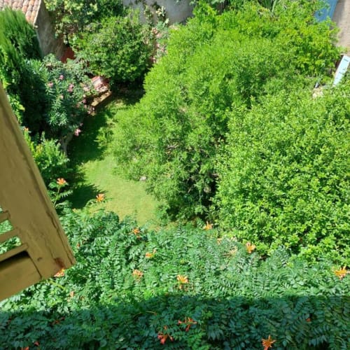 Magnifique jardin verdoyant de la Cordeline B&B à Brignoles avec plantes fleuries et haies