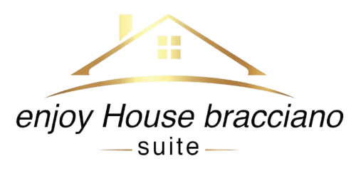 Logo della Suite House Bracciano con icona di casa dorata e finestre