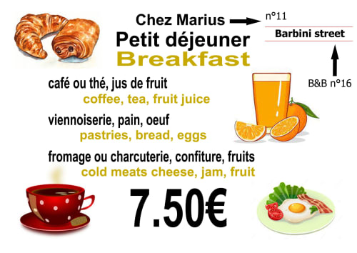 Diversité et Personnalisation  : Le Marius propose une large gamme de mets sucré et salé pour le petit déjeuner, adapté à tous les goûts . 
Flexibilité des Horaires de Service : Le Marius offre des horaires de service étendus, permettant à nos hôtes de prendre leur petit déjeuner à leur convenance entre 7h30 et 10h30 .
Immersion dans la Vie Locale : En prenant leur petit déjeuner au Marius, nos hôtes ont l’opportunité de s’immerger dans la vie locale, de rencontrer des habitants et de découvrir l’ambiance authentique de Marseille.


