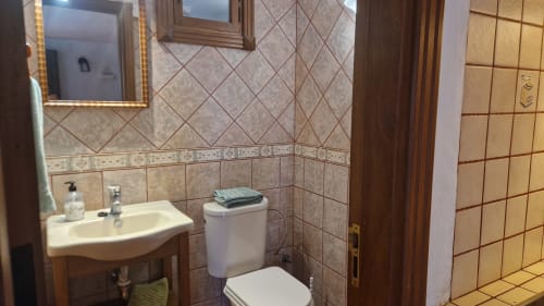 Bathroom in Casonas de marengo cottage, Icod de los Vinos, featuring tiled walls, sink, toilet, and shower area