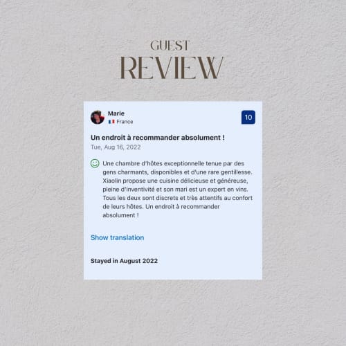 Guest review for La Guirtelle B&B in Lainsecq, France - 10/10 rating from Marie praising exceptional hospitality
