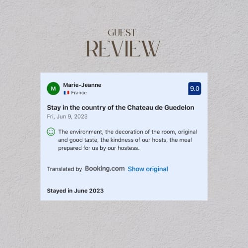 Guest review for La Guirtelle B&B in Lainsecq, France. 9.0 rating from Marie-Jeanne praising room decor and hospitality.