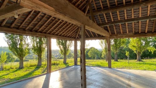 Covered barn pavilion at Domaine de Blanvatel with pastoral views in Saint Pierre en Auge
