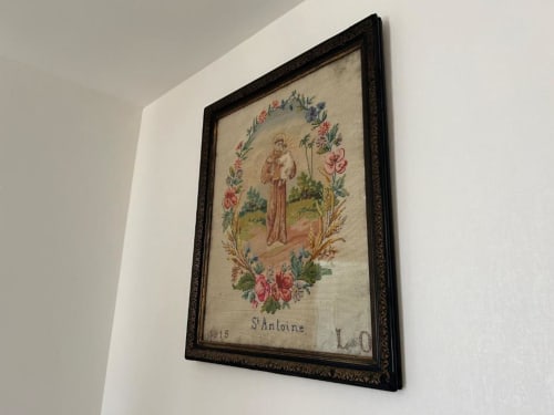 antique embroidered painting of Saint Anthony