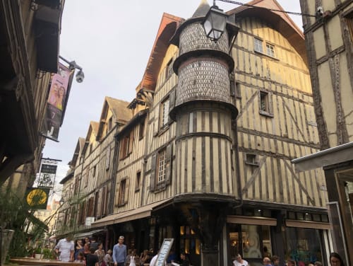 Historic half-timbered buildings in Troyes old town, Le Paillot de Montabert hotel district with medieval architecture.