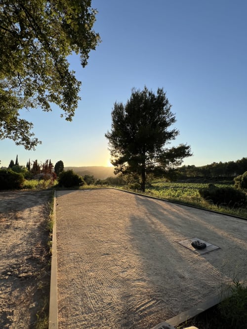 Sunset view from the Mas Misajail bowling alley in Castellet,, French countryside