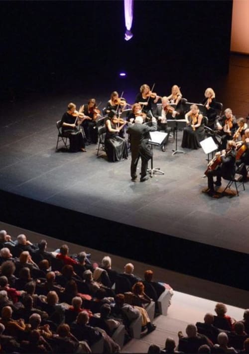 Représentation orchestrale au venue de concert Le Fassardy à Châteauroux, chef d'orchestre dirigeant les musiciens sur scène