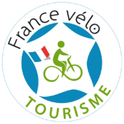 Logo France Vélo Tourisme avec cycliste et drapeau français pour le gîte La Vieille Foulonnière à Pontorson