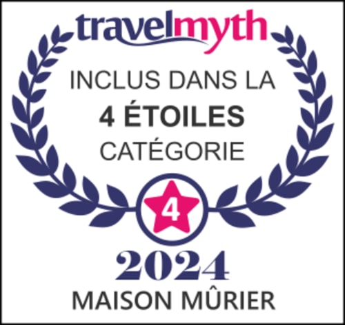 TravelMyth 4-star award badge for Maison Mûrier, a bed and breakfast in Fayssac, France, 2024