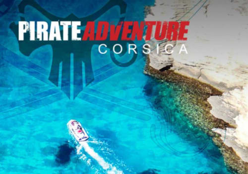 Pirate Adventure Corsica speedboat tour near Lecci with turquoise waters and rocky coastline