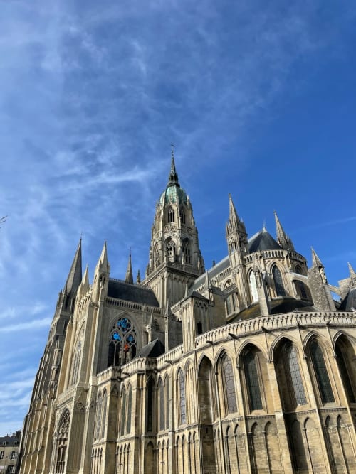 Gothic cathedral with spires near Au Gite d'Isigny bed and breakfast in Isigny-sur-Mer, France
