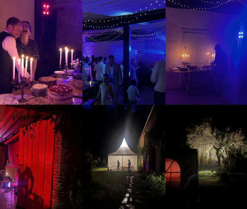 Espacios para eventos del Domaine de l'Ocrerie con cenas elegantes, celebraciones en jardín e iluminación ambiental en Pourrain