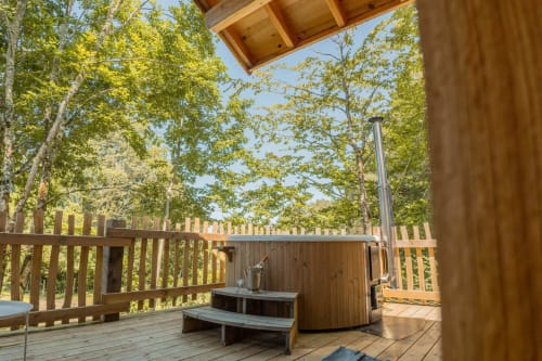Wood Fired Hot Tub on the Treehouse Terrace | Luxury Treehouse Holidays in France 