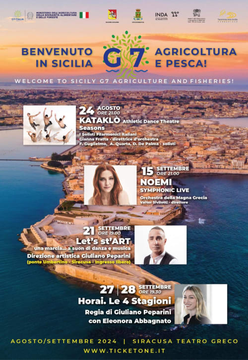 Locandina evento G7 Agricoltura Sicilia con spettacoli al Teatro Greco di Siracusa agosto-settembre 2024