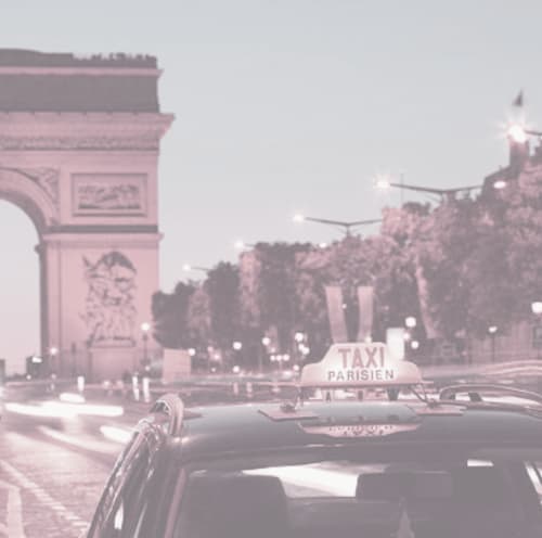 Taxi Parisien in front of Arc de Triomphe, Paris street scene for Montmartre Romantic B&B