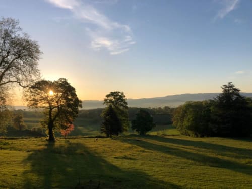 Panoramic view of the Morvan from the park at Château de Vaux Morvan