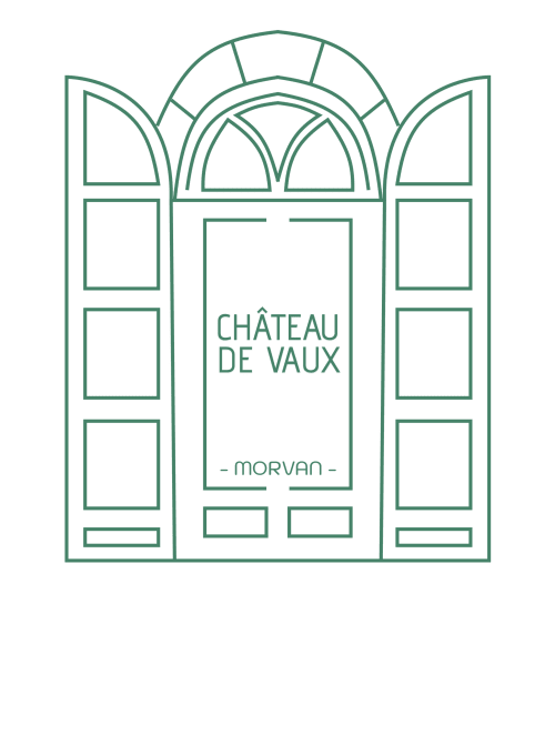Logo du Château de Vaux Morvan présentant une élégante porte cintrée avec fenêtres symétriques en Morvan, France