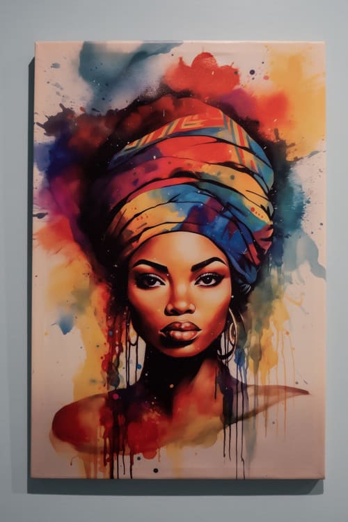 Ritratto acquerello vivace con turbante colorato, espressione artistica a Villa Del Sole Inn, Campobasso