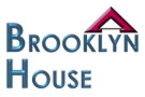 Brooklyn House logo - blue text with pink roof icon, Southgate London bed and breakfast