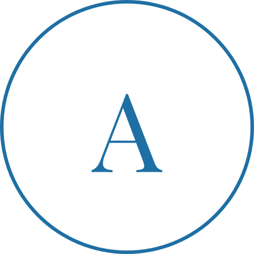 Capital letter A in blue circle, Brooklyn House bed and breakfast logo, Southgate London