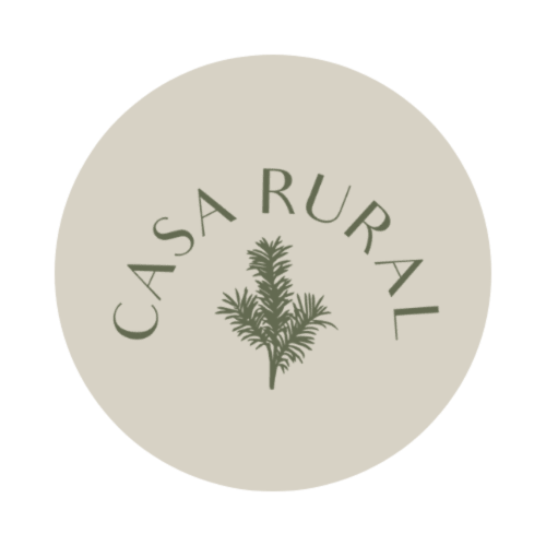 Logotipo de Casa Rural San Andres de Teixido con diseño de helecho verde salvia sobre fondo circular beige