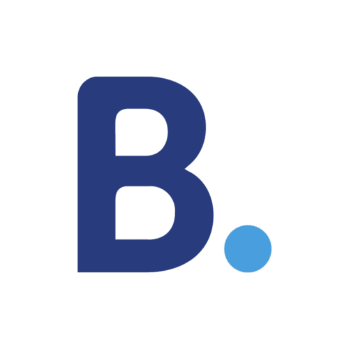 Logo Hôtel Saint Roch : lettre B bleue avec point bleu clair, Saint Ybard France