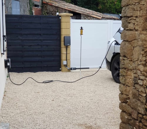 EV charging station in private driveway at Les Secrets de Winna cottage, Deux-Sèvres