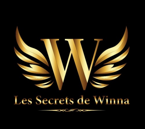 Les Secrets de Winna luxury romantic cottage logo with golden W and wings in Nouvelle-Aquitaine