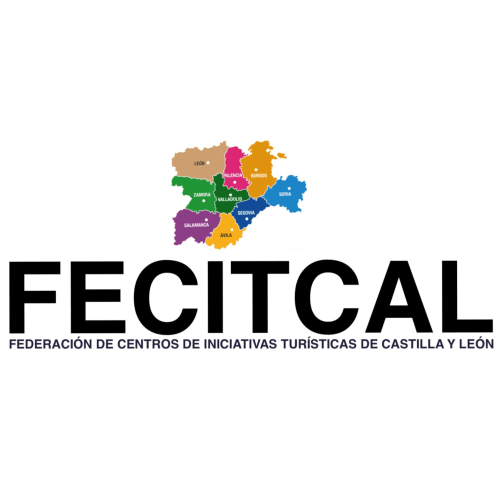 Mapa del logo FECITCAL mostrando regiones de Castilla y León para iniciativas de turismo rural cerca de Nieva