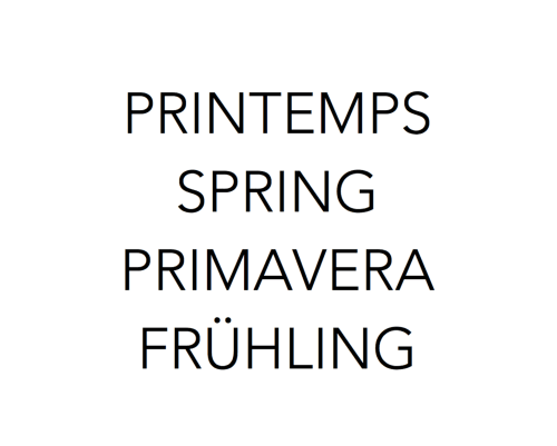 Printemps Spring Primavera Frühling seasonal text display at Domaine de l'Ocrerie, Pourrain