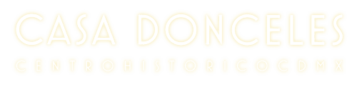 Casa Donceles hotel logo and text in cream color, Mexico City luxury accommodation branding