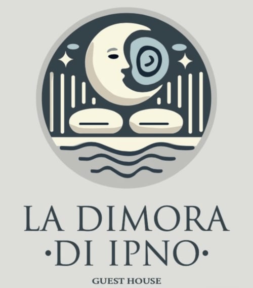 Logo della guest house La Dimora Di Ipno con icona di luna crescente e orecchio a Vallata, Italia
