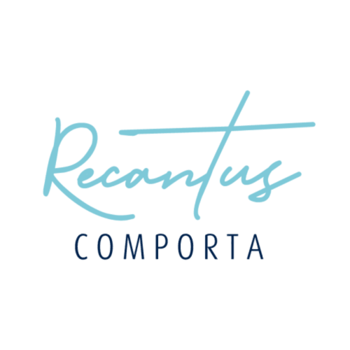Recantus Comporta hotel logo with stylized script text and geometric line design