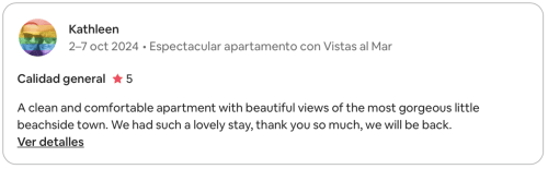 Avis 5 étoiles de Kathleen pour un appartement en bord de mer à Palafrugell avec vue sur la mer